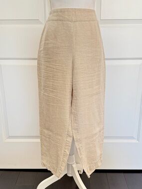 Eileen Fisher Khaki Organic Linen Easy Fit Leg Pants
